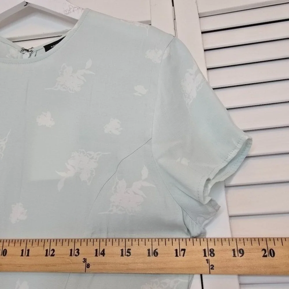 SOMETHING NAVY Easy Flirty Mini Dress Floral Sz Small Teal Chalk Cottagecore Y2K